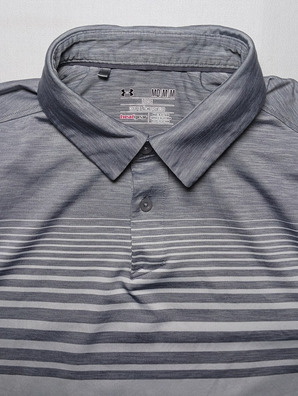 Under Armour Mens HeatGear Striped Polo Shirt Medium Gray White